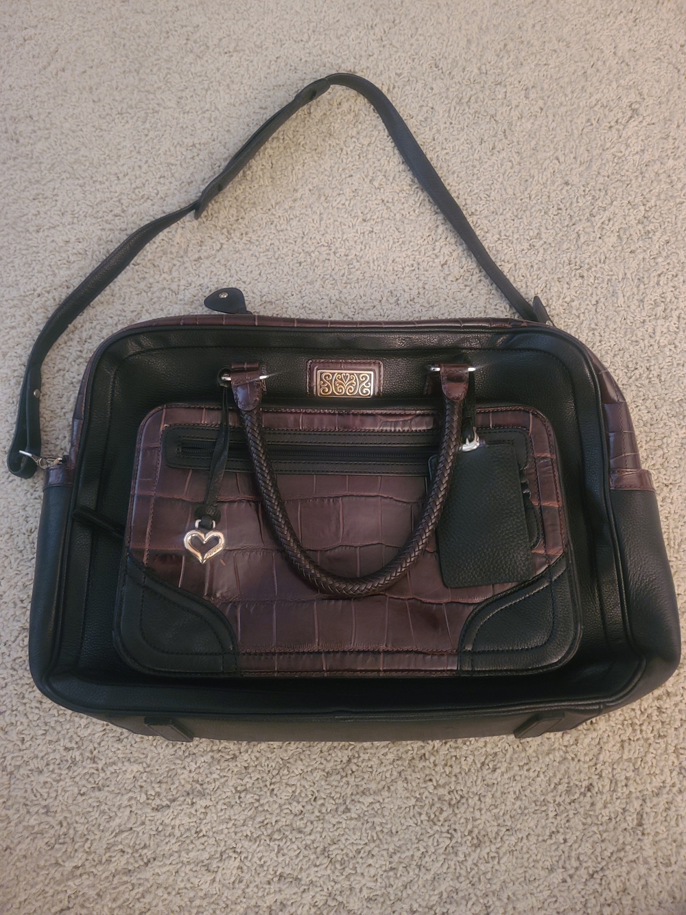 🌼BRIGHTON Women's Black w Brown Trim Satchel Bag w Computer Bag Insert 🪭NWOT🪭